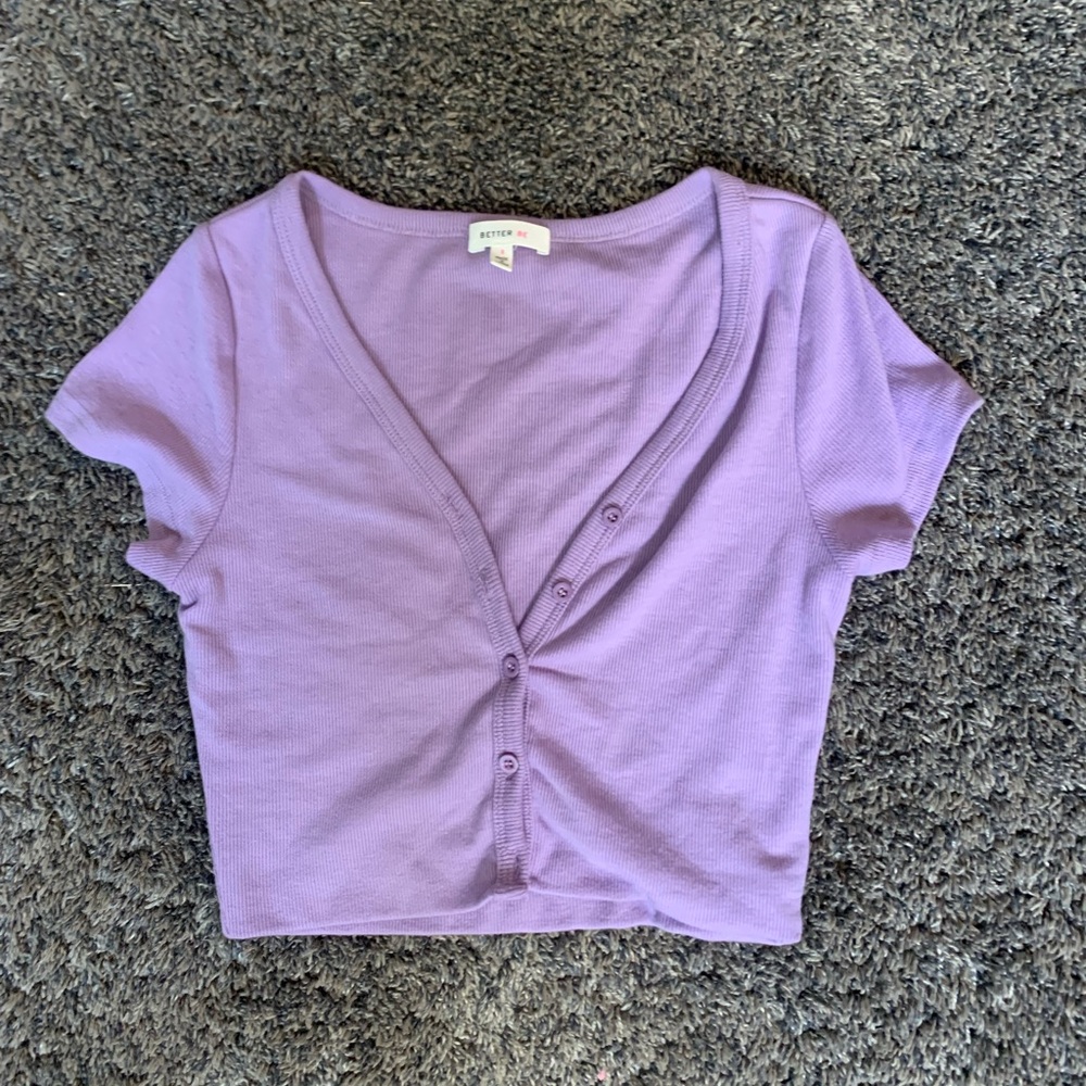 Purple V-Neck Crop Blouse